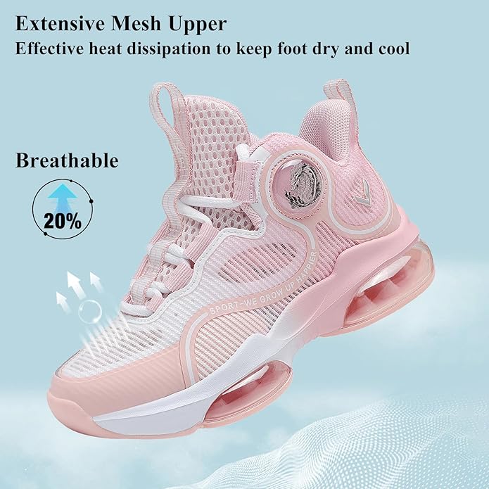 VITUOFLY Kids Basketball Shoes Boys Air Cushion Sneakers Girls Mid Top School Hoops Shoes Non-Slip