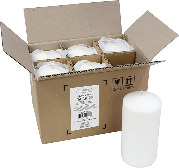 Stonebriar Unscented White Tall Pillar Candles, 65 Hour Burning Candle Pillars, Perfect for Decor