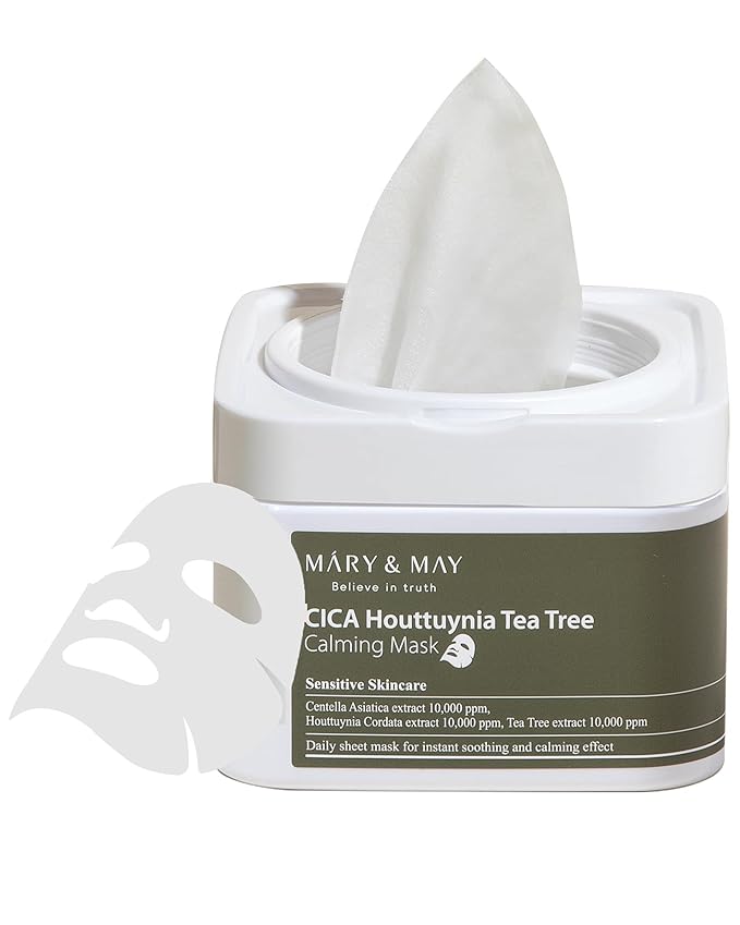 Mary&May CICA Houttuynia Tea Tree Calming Mask - Daily Pull Out Sheet Mask for Instant Soothing &