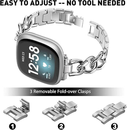 Cool Women Chain Metal Smartwatch Bands Compatible for Fitbit Sense/Fitbit Versa 3 Bands for Dressy