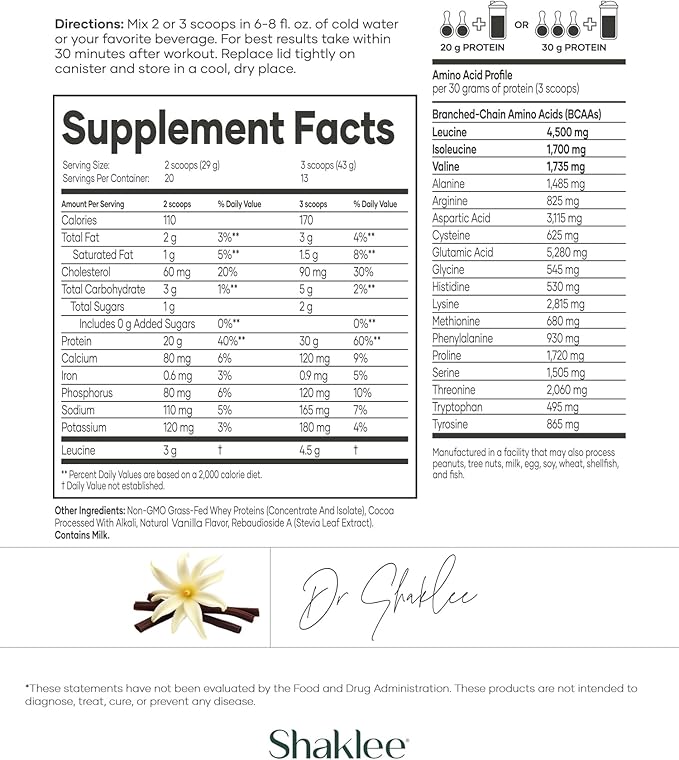 Shaklee - Performance® Advanced Physique® 100% Grass-Fed Whey Protein: Fast-Absorbing Formula - 20g