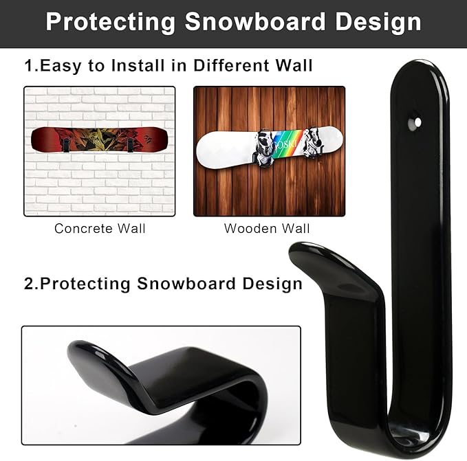 Snowboard Wall Mount Clips, Horizontal Skateboard Wall Mount，Snowboard Display Stand for Room