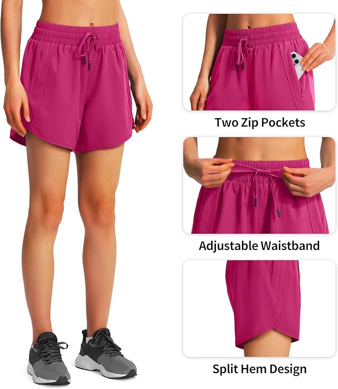Ksmien Women's 5" Athletic Running Shorts Quick Dry Lightweight Workout Gym Shorts with Zipper
