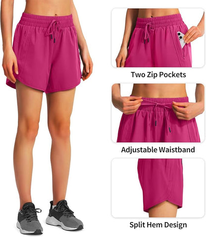 Ksmien Women's 5" Athletic Running Shorts Quick Dry Lightweight Workout Gym Shorts with Zipper