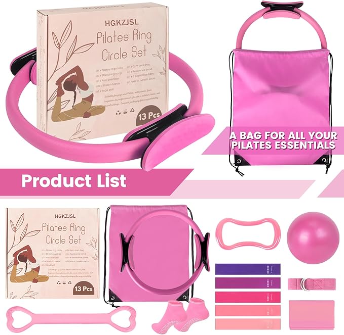 Home Pilates Essentials Kit for Women,Pilates Equipment Set with 9 Inch Yoga Ball,Figure 8
