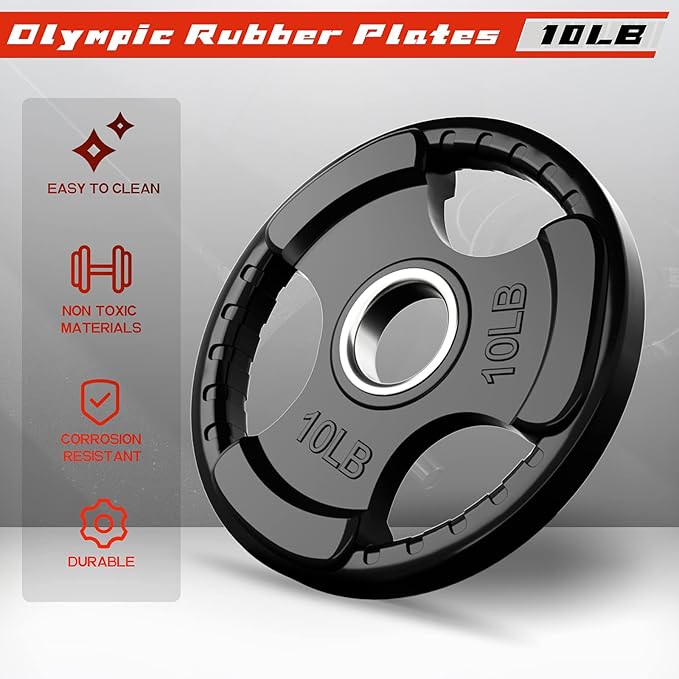 RitFit Olympic Rubber Grip Plates for Barbell, 2-Inch Weight Plates for Weightlifting and Strength