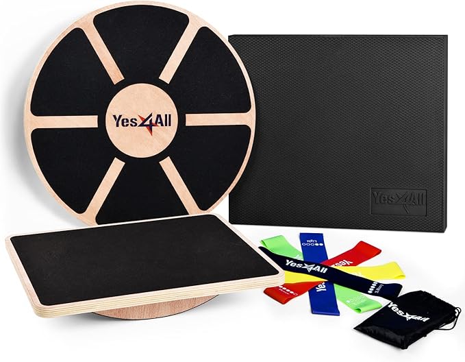 Yes4All Versatile Wooden Wobble Balance Board, Balance Trainer for Mobility Training, Standing
