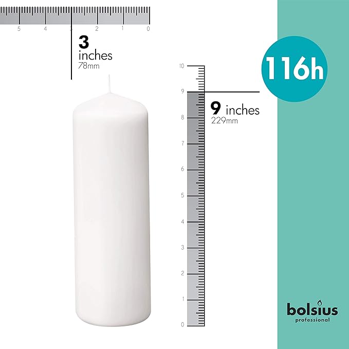BOLSIUS 6 White Pillar Candles Bulk - 3x9 Inches Candle Set - 116+ Hours Clean Burning - No Palm