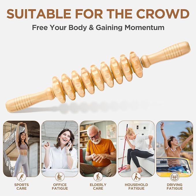 Wooden Cellulite Massage Roller for Legs and Thighs - Handheld Fascia Blaster Tool for Muscle