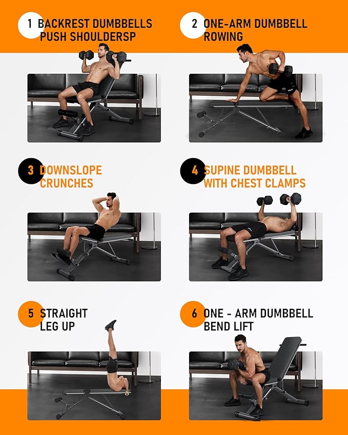 BARWING Adjustable Weight Bench Workout Bench, 1000 LB Heavy Duty Incline Decline Bench for Home