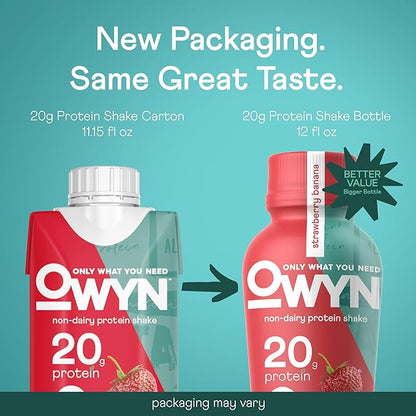 OWYN Only What You Need Vegan Protein Shake, Strawberry Banana,12 Fl Oz (Pack of 12), 100-Percent