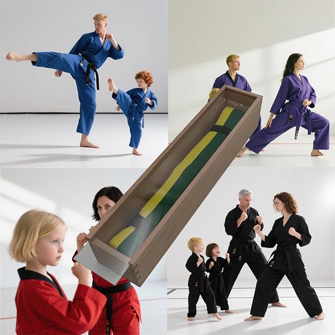Beechwood Martial Arts Belt Display Case with Acrylic Sliding Panel - Elegant Karate/Taekwondo/Jiu