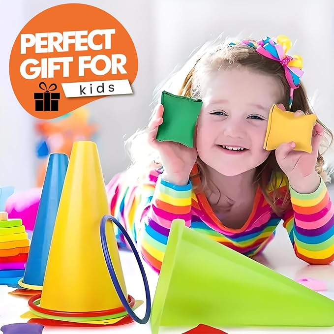 CircleCraft 31 Pcs. Plastic Cones and Rings Games Ring Toss Games for Adults, Carnival Games for