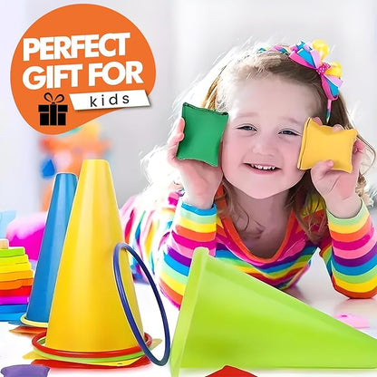 CircleCraft 31 Pcs. Plastic Cones and Rings Games Ring Toss Games for Adults, Carnival Games for