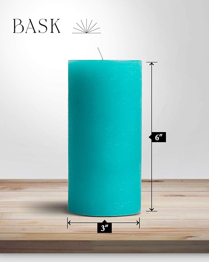 Mottled Pillar Candles by Bask - Set of 6-3" x 6" Dripless Unscented Candles in Turquoise for Home