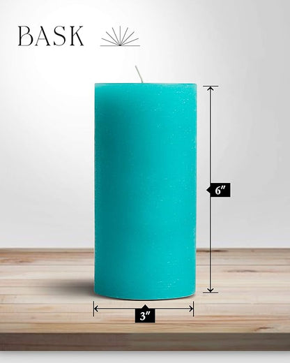 Mottled Pillar Candles by Bask - Set of 6-3" x 6" Dripless Unscented Candles in Turquoise for Home