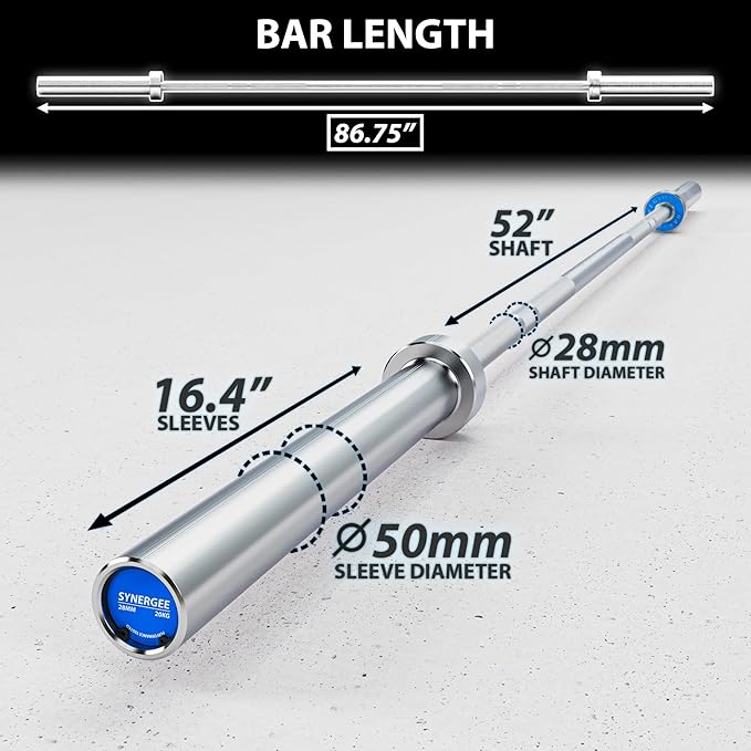 Synergee Regional Olympic 20kg Men’s and 15kg Women’s Hard Chrome & Black Phosphate Barbells. Rated