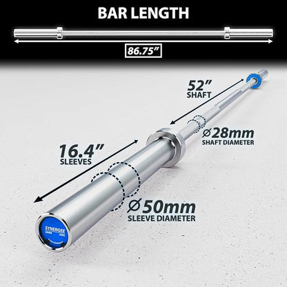 Synergee Regional Olympic 20kg Men’s and 15kg Women’s Hard Chrome & Black Phosphate Barbells. Rated