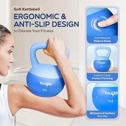 Yes4All Soft Kettlebell, PVC Kettlebells Exercise Weights & Color-Coded Strength Training