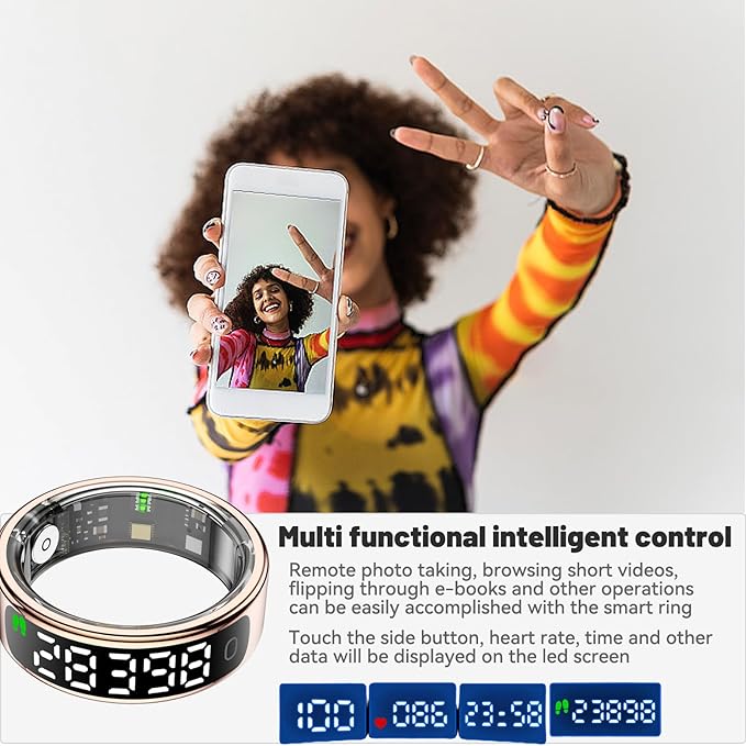 Smart Health Ring for Women Men, Smart Ring Fitness Tracker for iOS Android, Heart Rate, Blood
