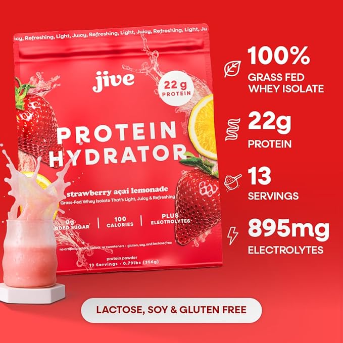 Jive Clear Protein Powder - 22g Grass-Fed Whey Isolate, 13 Servings - Strawberry Acai Lemonade