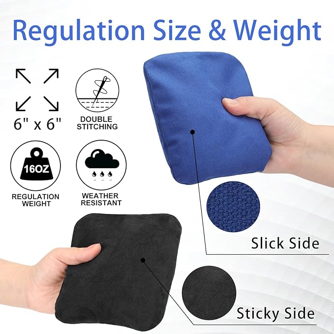 EunHo Dual Sided Cornhole Bags Regulation Set of 8 Professional Cornhole Bean Bags Slick and Stick