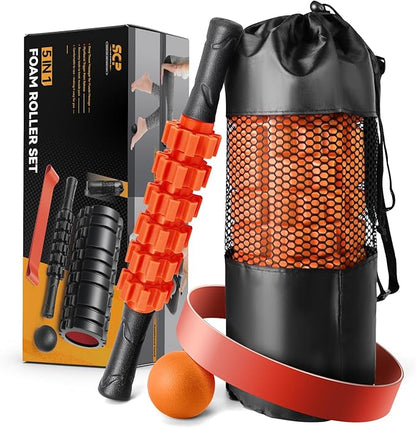 5 in 1 Foam Roller Set for Deep Tissue Muscle Massage, Trigger Point Fitness Exercise Foam Roller