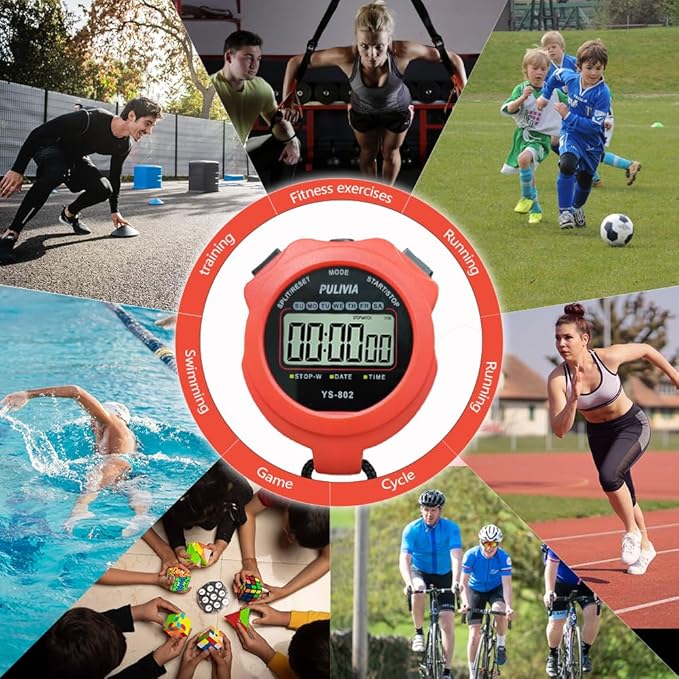 Stopwatch Timer Lap Split Digital Stopwatch with Clock Calendar Alarm, Large Display Stop Watch for