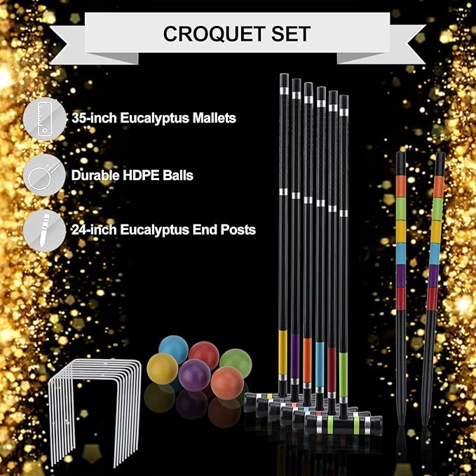 [6 Players] Premium Croquet Set 35'' for Families, Croquet Set with Carrying Bag for Yard Outdoor