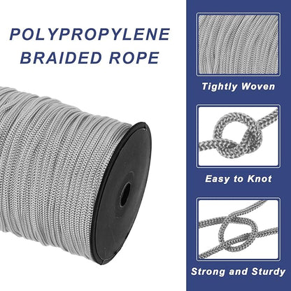 MECCANIXITY 3/16 Inch Polypropylene Rope Braided Ropes, 328ft Nylon Rope Hollow Utility Cord for