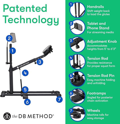 The DB Method Squat Machine, Workout Equipment for Home Gym, Exercise Leg and Glutes, Low Impact