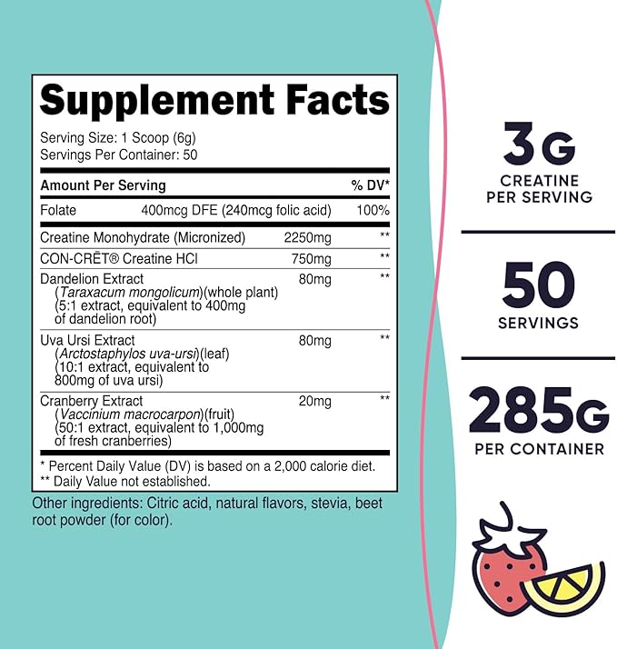 Nutricost Creatine Monohydrate Powder for Women, Micronized, Strawberry Lemonade, 50 Servings