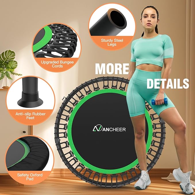 ANCHEER 40" Foldable Mini Trampoline,Max Load 450lbs/550lbs Indoor Trampoline,with 4 Level