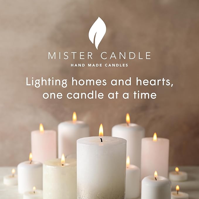 Mister Candle Dripless Unscented Pillar Candles, Set of 3 Hand Poured Solid Color Non-Scented