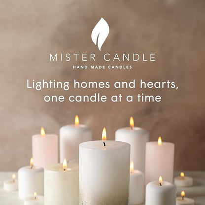 Mister Candle Dripless Unscented Pillar Candles, Set of 3 Hand Poured Solid Color Non-Scented