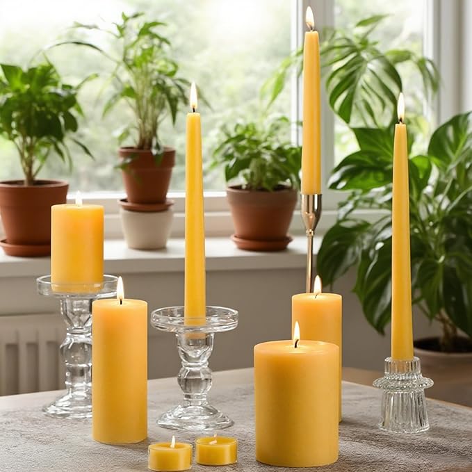 2x5 Inch Beeswax Candles, 4 Packs, 100% Natural Beeswax Pillar Candles, 52 Hours Burn Time, Pure