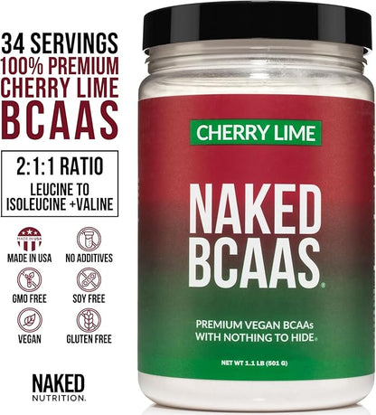 NAKED Cherry Lime BCAAs Amino Acids Powder, 100% Pure 2:1:1 Formula, Vegan Branched Chain Amino