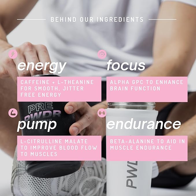 PWDRS Pre-Workout Powder, All Natural Pre Workout for Energy, Pump, Endurance & Strength, with