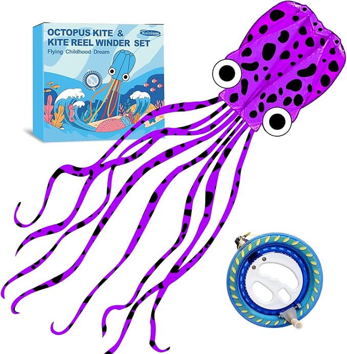 Octopus Kites for Kids & Adults Easy to Fly, 24”x 158” Large Soft Kite Kit for Boys and Girls