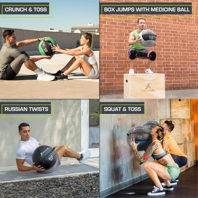 ProsourceFit Soft Medicine Balls, Wall Balls and Full Body Dynamic Exercises, Color-Coded Weights: