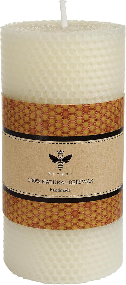 White Beeswax Pillar Candle - Handmade Pure Beeswax Rolled Candle for Gift & Home Decor (3×6 in)