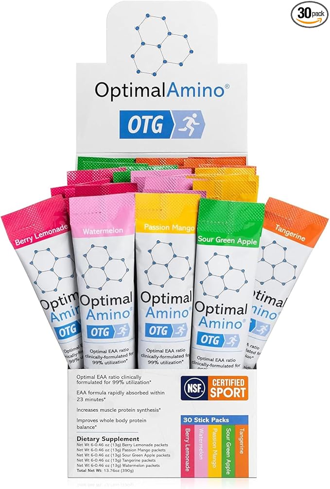 OTG Stick Packs, 5 Flavor Variety Box (30 Count), 99% Utilized Essential Amino Acid (EAA)