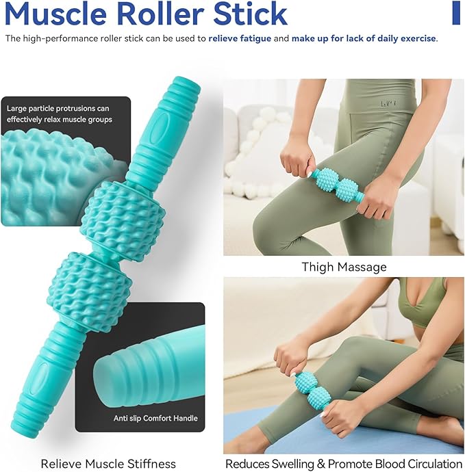 5 in 1 Foam Roller Set - Back Roller Foam, Massage Roller Stick, Massage Ball, Resistance Band for