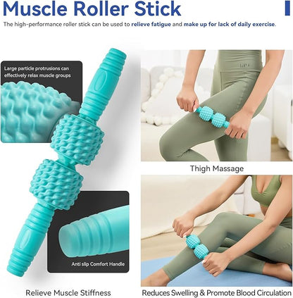 5 in 1 Foam Roller Set - Back Roller Foam, Massage Roller Stick, Massage Ball, Resistance Band for