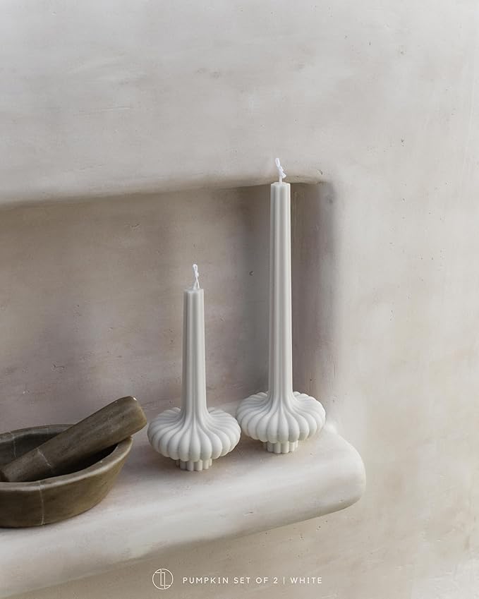 LAWA Set of 2 Pumpkin Base Candle - Beautiful Handmade Pillar Unscented Soy Wax Elegant Aesthetic