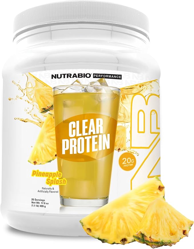 NutraBio Clear Protein Powder, Pineapple Splash - 20 Servings, 20g Clear Whey Protein Isolate, 0