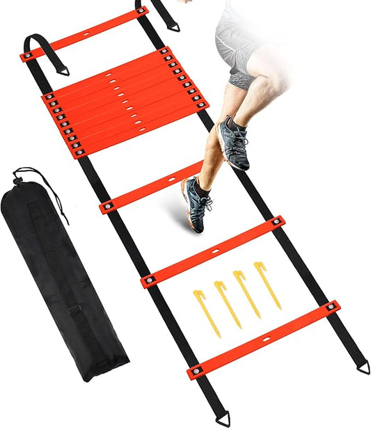 Fixed Rung Agility Ladder - 20ft 12 Rungs No Tangle Speed and Agility Training Equipment for Soccer