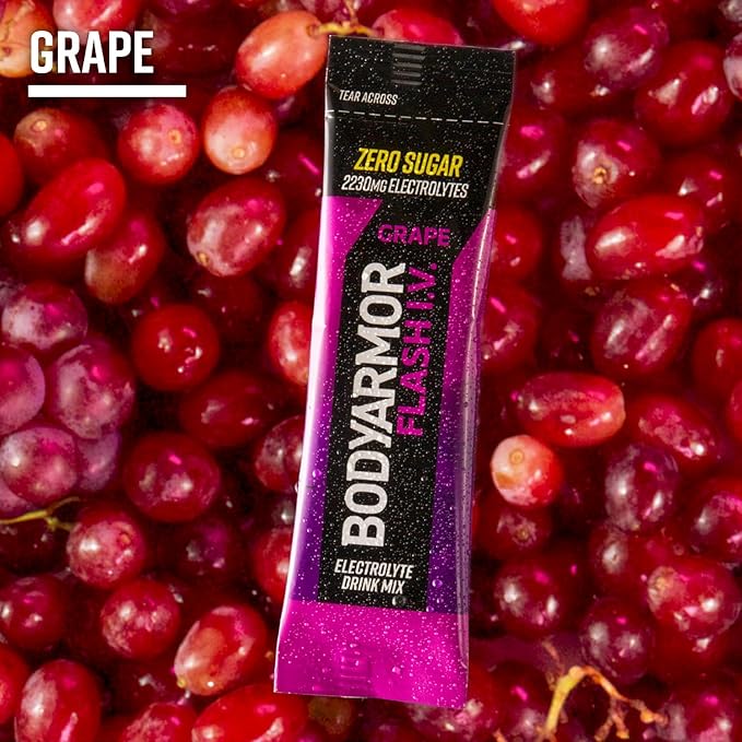BODYARMOR Flash IV Electrolyte Packets, Grape - Zero Sugar Drink Mix, Single Serve Packs, Coconut