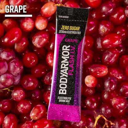 BODYARMOR Flash IV Electrolyte Packets, Grape - Zero Sugar Drink Mix, Single Serve Packs, Coconut