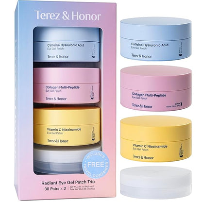 TEREZ & HONOR Eye Patches Set: Korean Hydrogel Eye Masks, 3 Pack (x 60 Pcs) with Caffeine, Collagen